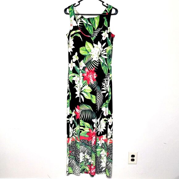 Tommy Bahama Maxi Dress Womens Small Black Tropical Sleeveless Grande Grove - Picture 4 of 7